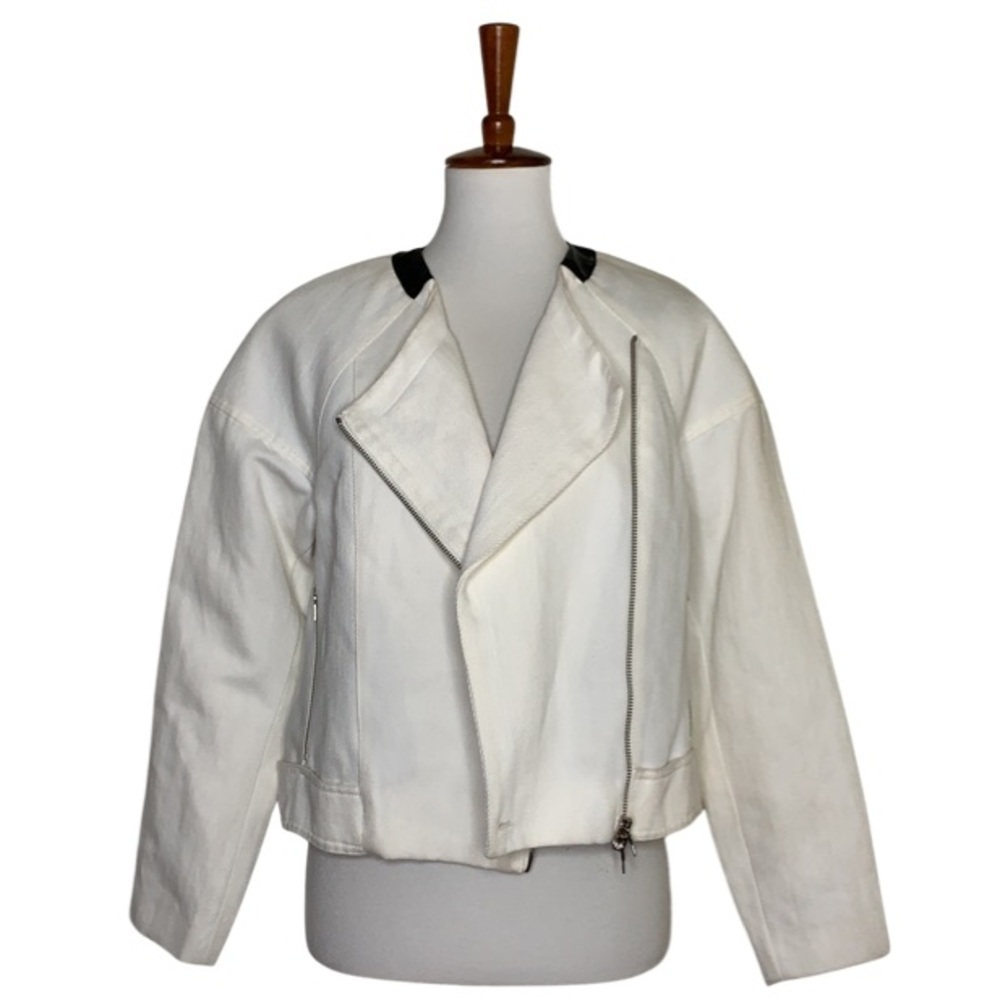 ROBERT RODRIGUEZ Black Leather Trim White Zipper Detail Jacket M